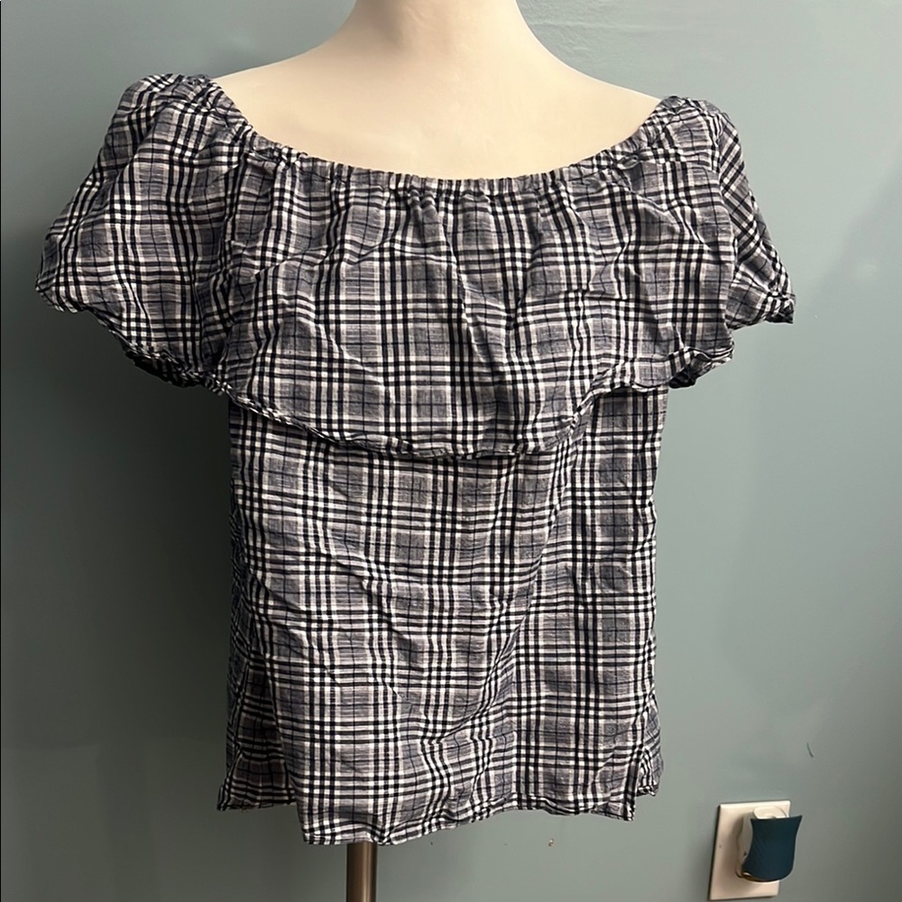 Michael Michael Kors Plaid Off-Shoulder Women's Top size L 87% cotton